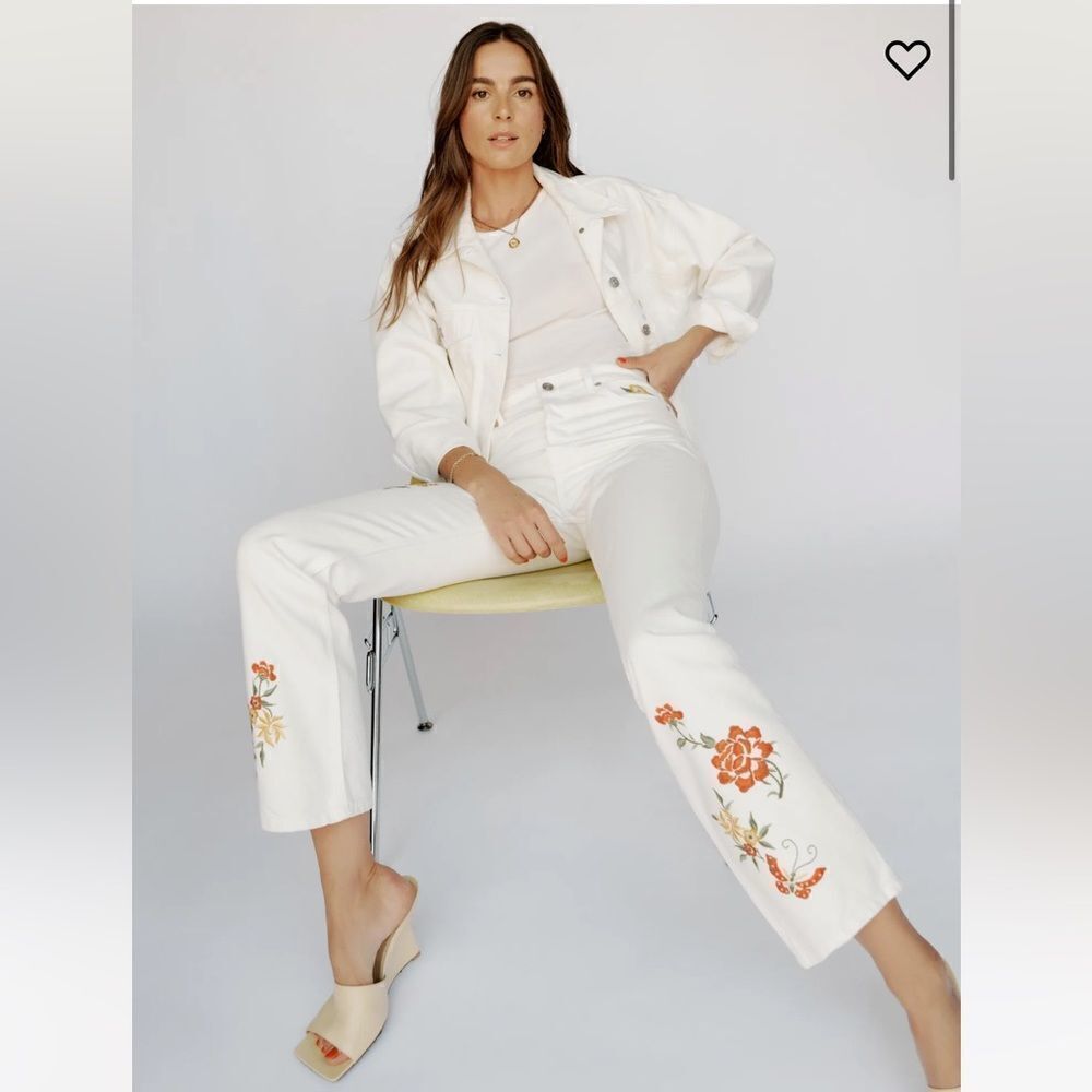 Reformation Cynthia High Rise Flora Embroidered Straight Jeans NWT